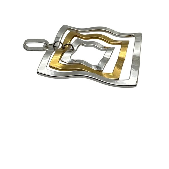 Vintage 90s Two-Tone Nested Square Pendant Silver Gold Modern Geometric Design - Picture 5 of 7